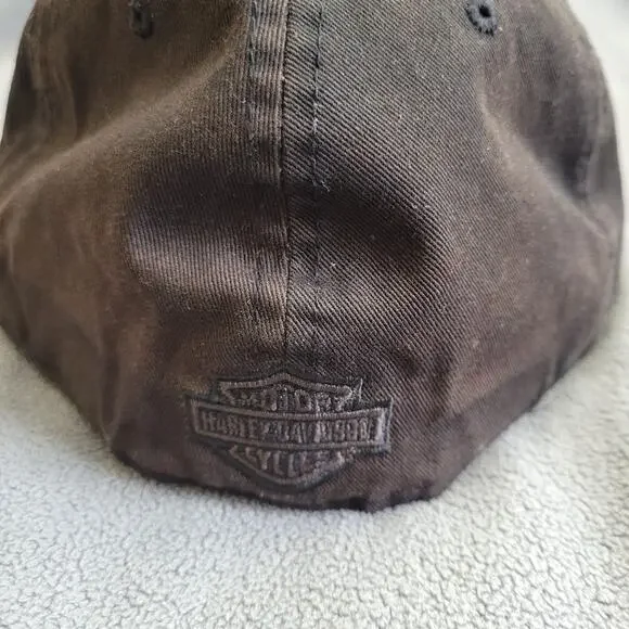 HARLEY DAVIDSON Hat Cap New Era Fitted Brown Distressed Skull Embroidered Fair - Picture 8 of 13